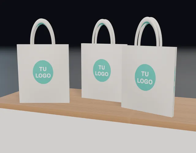 Render de tres bolsas de tela con un logo de ejemplo