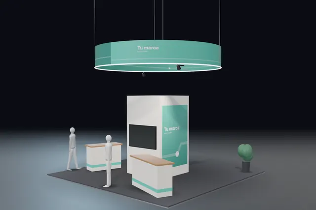 Render de un stand isla de 6 por 6 metros